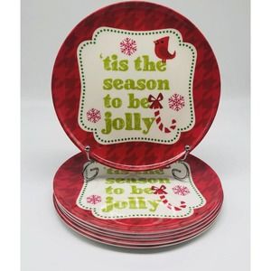 6 Christmas Melamine 8” Plates Salad Appetizer “tis the season to be jolly” A4